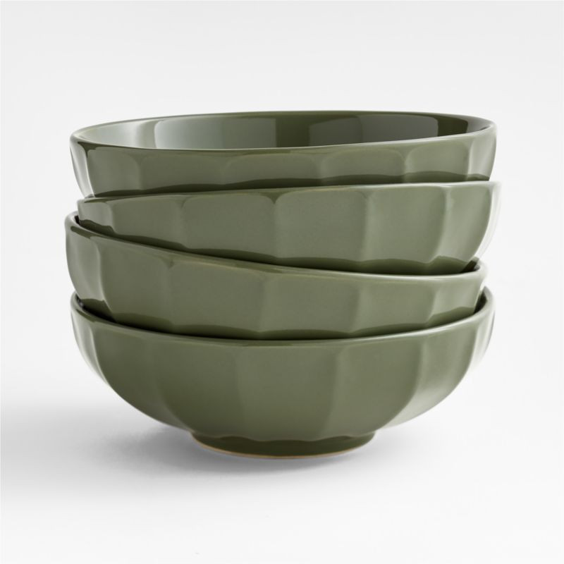 Cafe Olive Green Low Bowls, Set of 4 | Crate & Barrel | Crate & Barrel