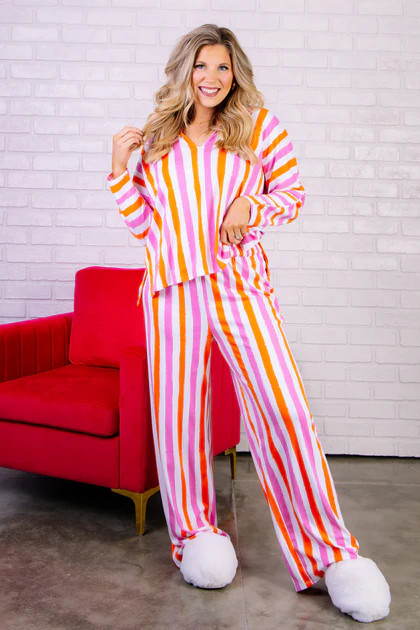 Emily McCarthy Coral Pink Striped Pajama Set | The Willow Tree