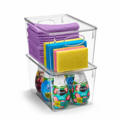 Sorbus 2 Pack Large Clear Plastic Cleaning Supplies Storage Bins with Lids and Handles | Wayfair North America