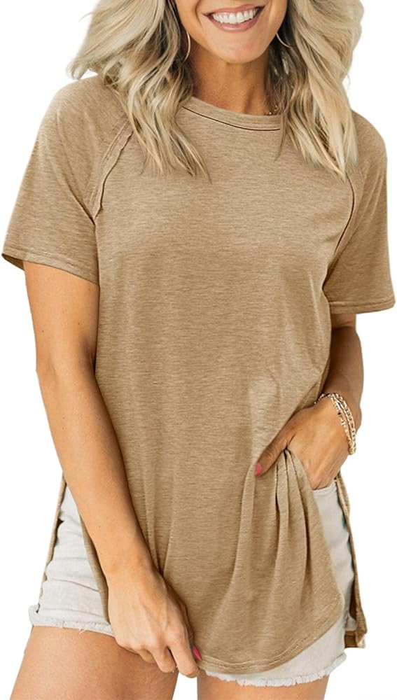 Cicy Bell Womens Short Sleeve Tunic Tops Summer Crew Neck Side Split T Shirts Casual Loose Fit Ba... | Amazon (US)