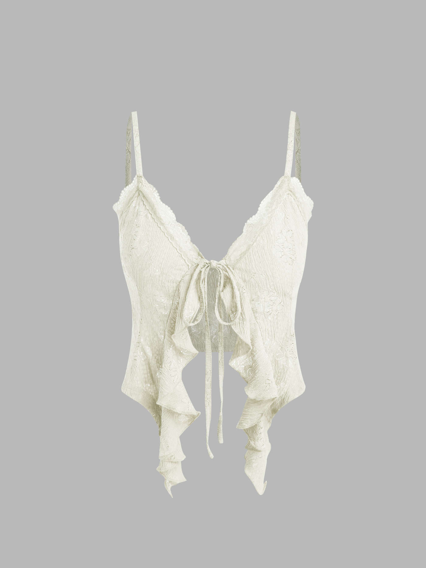 Lace Ruffle Hem Knotted Knit Crop Top | Cider