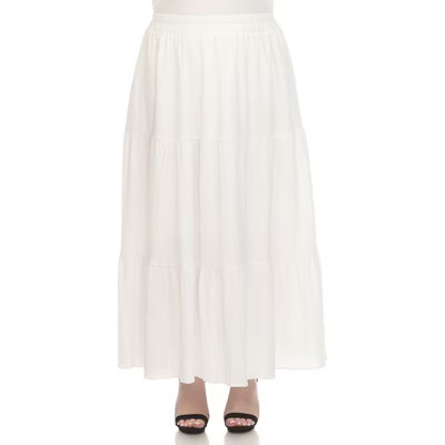 Plus Size Pleated Tiered Maxi Skirt White 2X -White Mark | Target