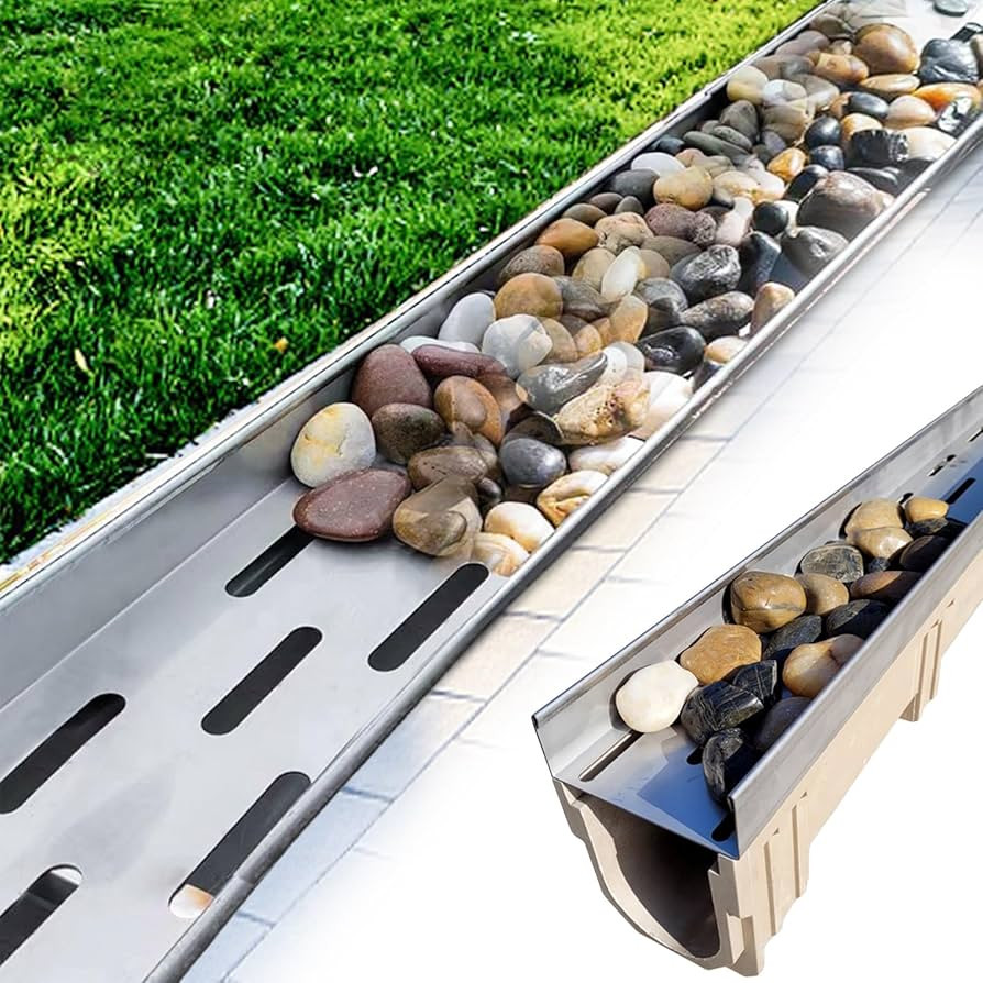 Trench Drain with 304 Stainless Steel Grate,French Drain Kit for Yard,Pebble Filling,Convenient A... | Amazon (US)