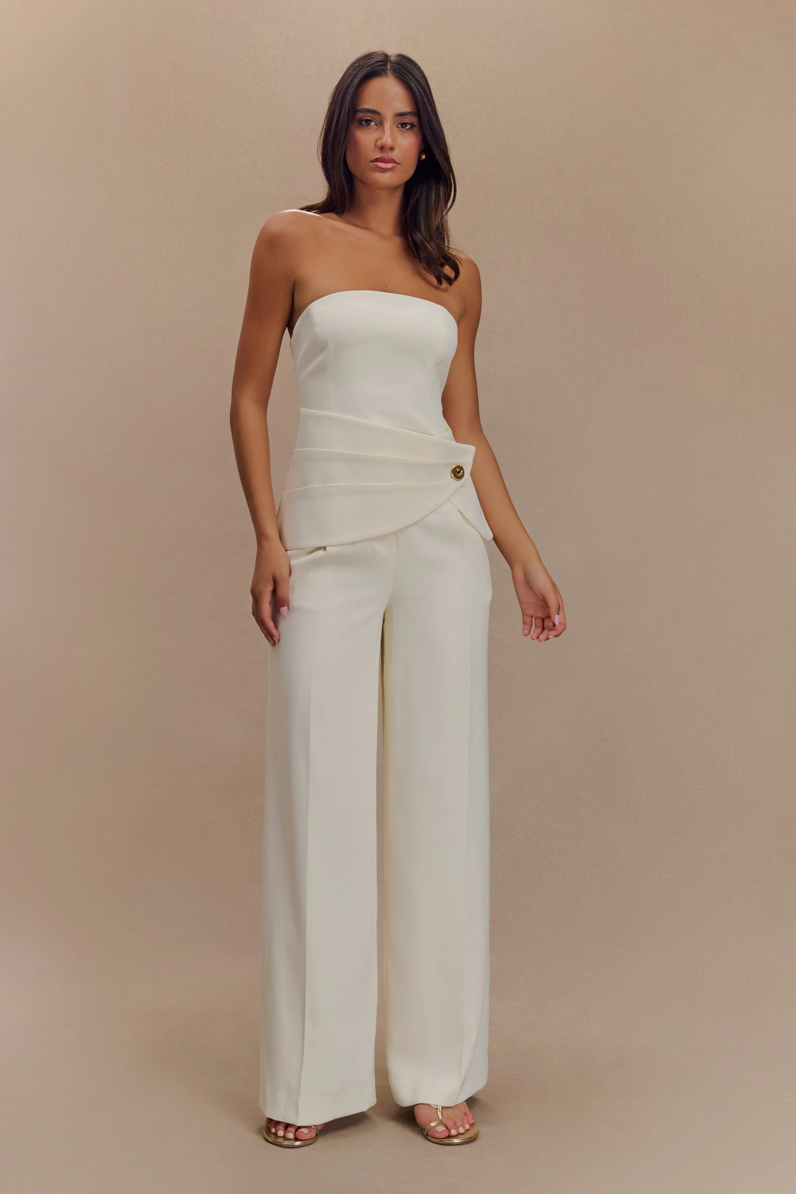Strapless Suiting Top - Ivory | MESHKI US