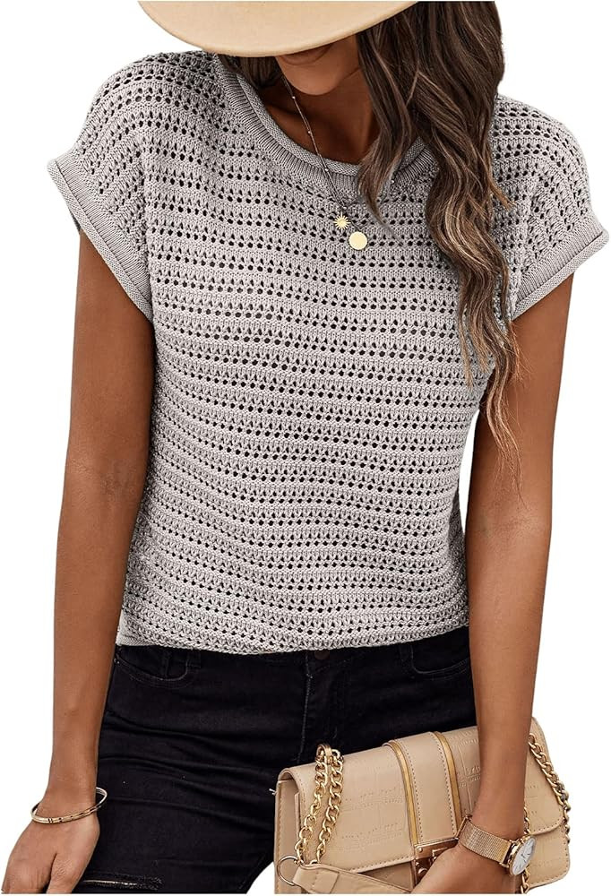 SOLY HUX Women's Summer Cap Sleeve Knit Sweater Tops Casual Crewneck Crochet Pullover Tank Top | Amazon (US)