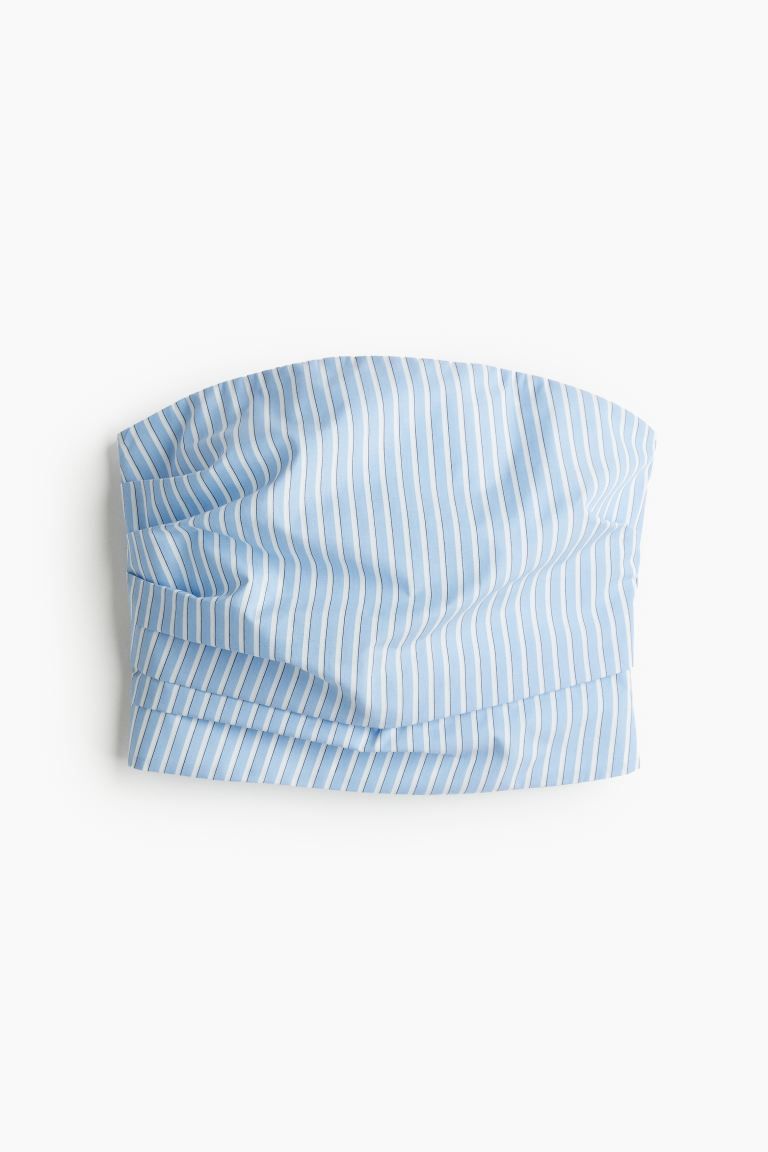 Pleat-detail Bandeau Top - Light blue/striped - Ladies | H&M US | H&M (US + CA)