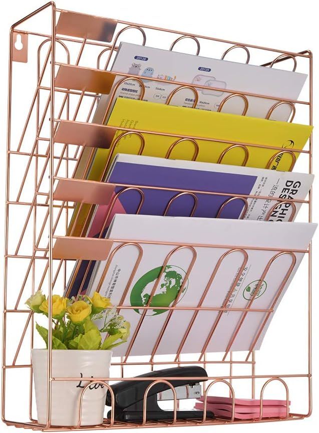 Spacrea Hanging File Holder Organizer - 6 Tier Wall Mount File Organizer for Women, Hanging Wall ... | Amazon (US)