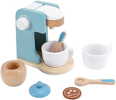 WHOHOLL Wooden Kitchen Toys, 8 Pcs Coffee Maker Toy Play Kitchen Accessories Pretend Set for Boys Gi | Amazon (US)