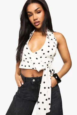 Tops | Woven Polka Dot Wrap Top | boohoo | Boohoo.com (UK & IE)