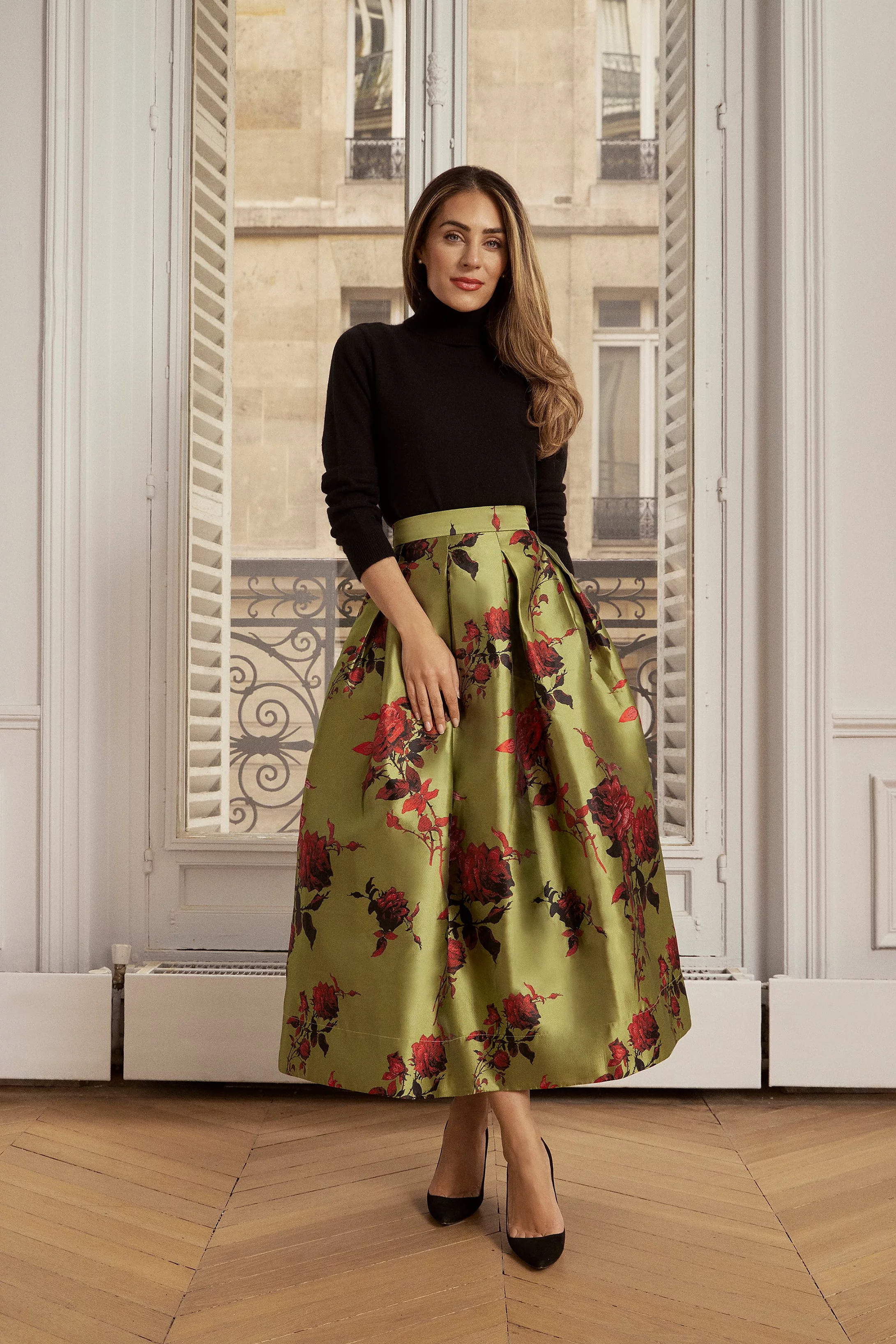 Lydia Millen Floral Jacquard Prom Woven Midi Skirt | Karen Millen UK + IE + DE + NL