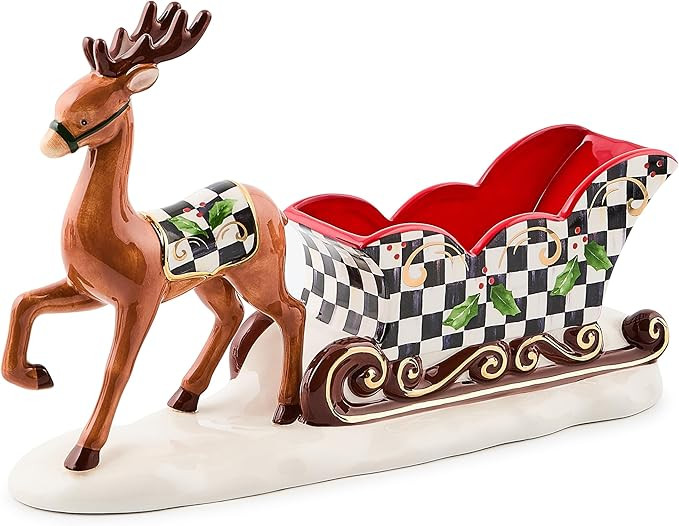 MACKENZIE-CHILDS Ceramic Candy Dish, Decorative Candy Bowl for Christmas, Holly Deer Sleigh | Amazon (US)