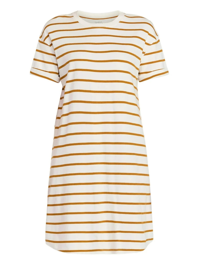 Time and Tru Women's Cotton T-Shirt Dress with Short Sleeves, Sizes XS-XXXL | Walmart (US)