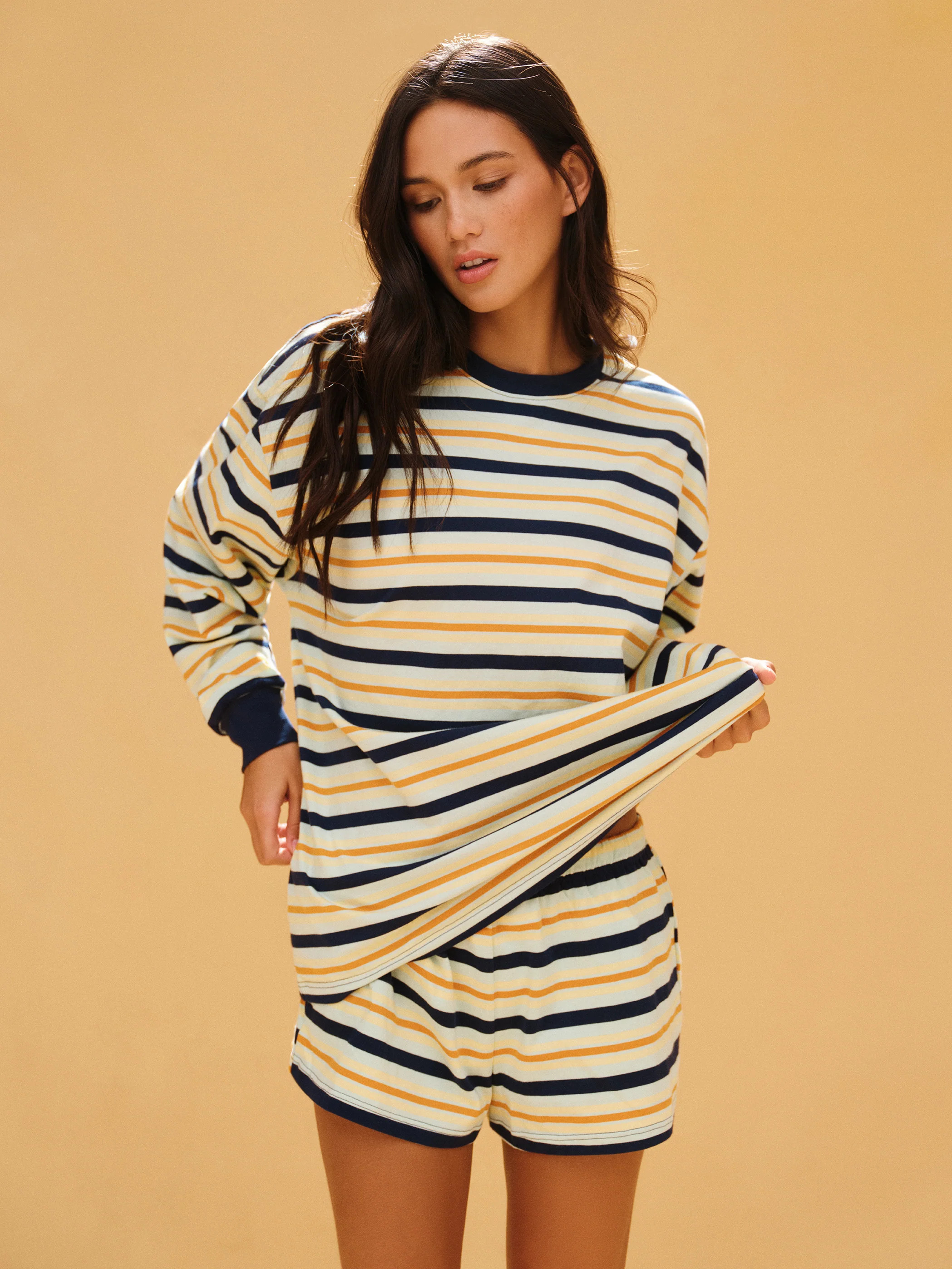 CLASSIC COTTON DAILY STRIPE CUFFED LONG SLEEVE - ZEST | SET Active
