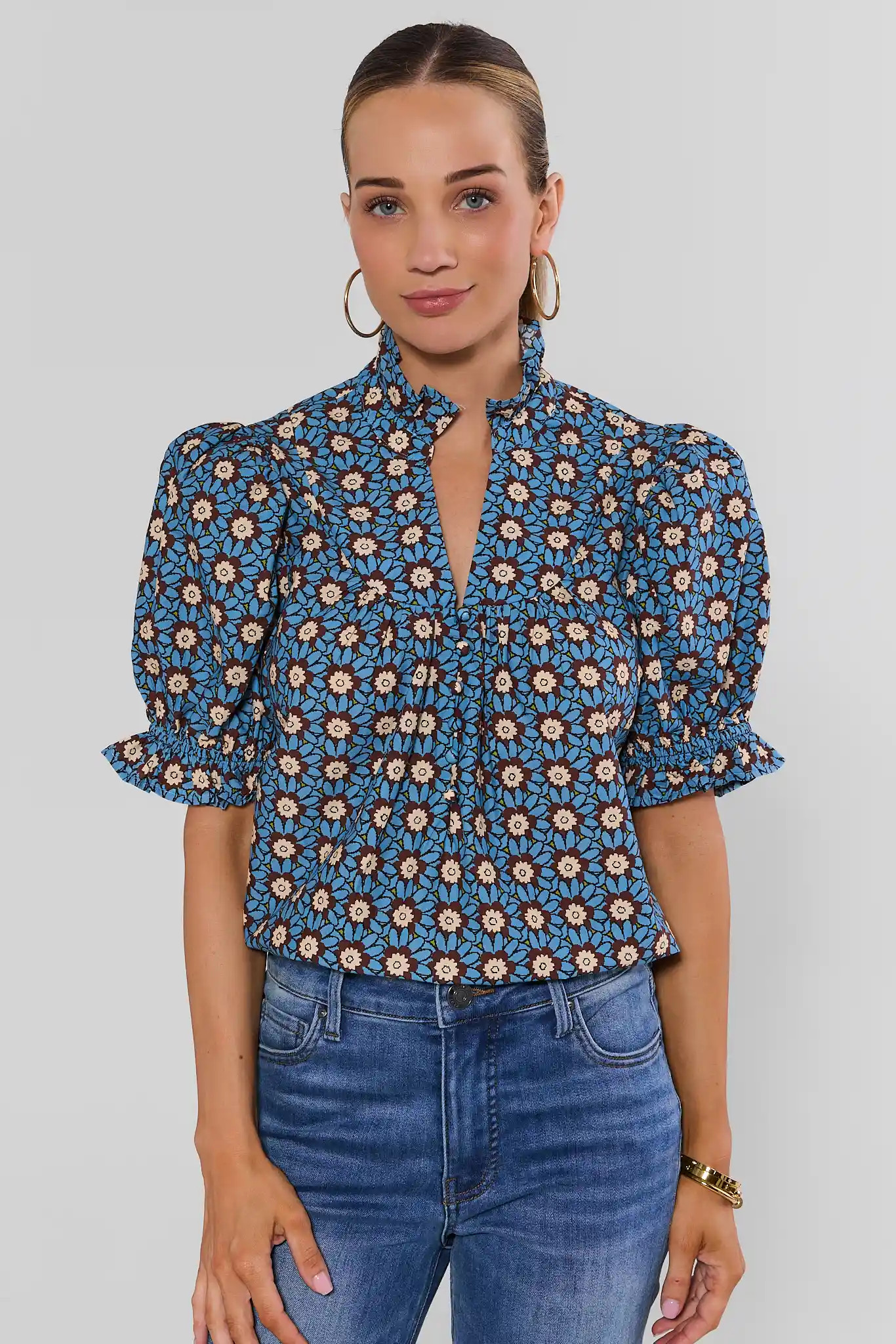 Marta Blue Floral Print Top | Avara