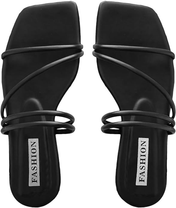 GORGLITTER Strappy Sandals Cross Strap Flat Sandals Open Toe Dressy Slides Shoes PU Leather Sanda... | Amazon (US)