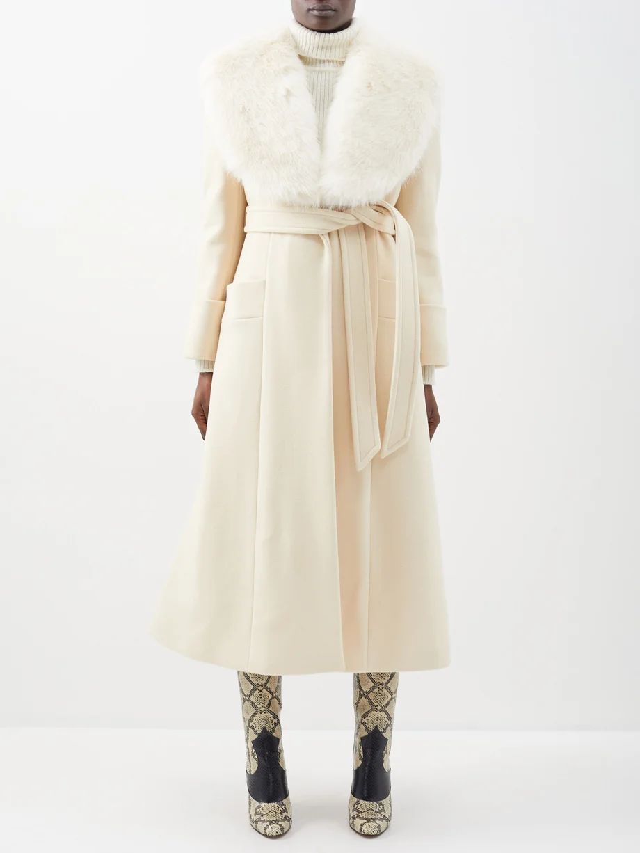 Faux-fur collar belted wool-blend coat | Gucci | Matches (US)