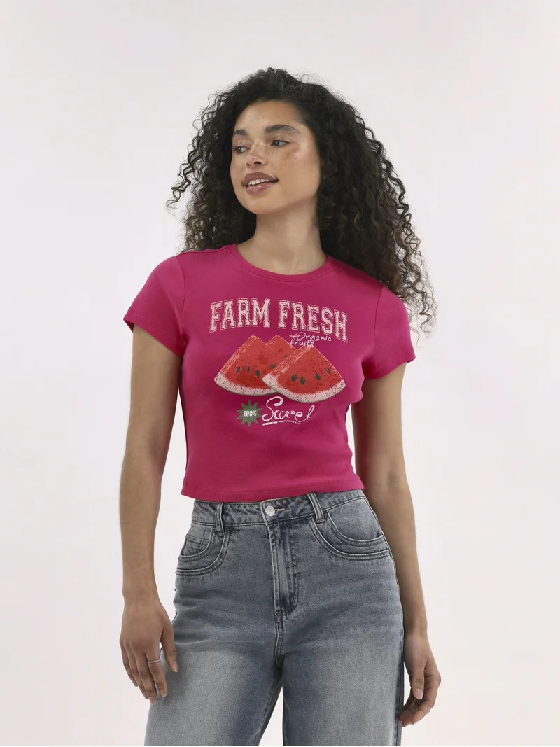 No Boundaries Graphic Cotton Baby Tee, Women's | Walmart (US)