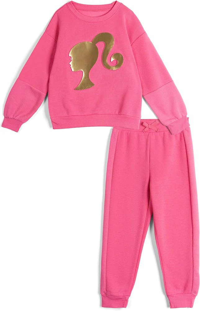 Barbie Girls Fleece Pullover Sweatshirt and Jogger Pants Outfit Set Toddler to Big Kid Sizes (2T ... | Amazon (US)