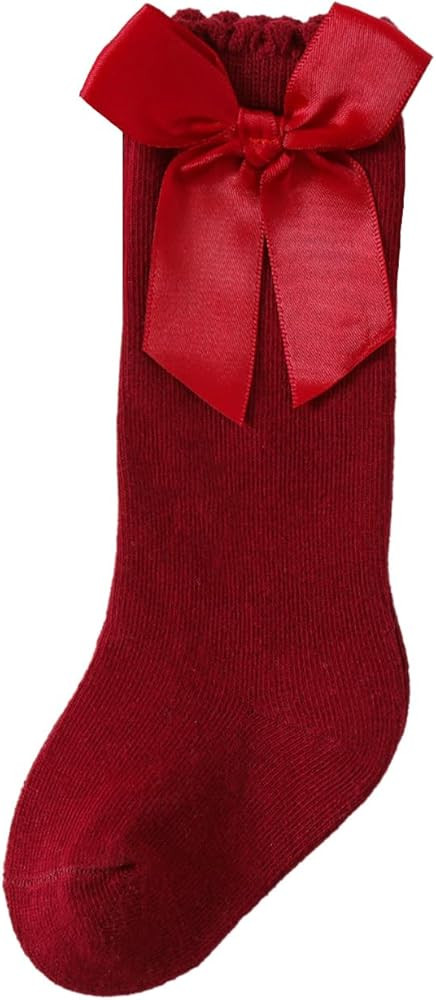 DOOVID Knee High Socks Toddler Girls Bow Tube Ruffled Socks Baby Girls Infant Stockings | Amazon (US)