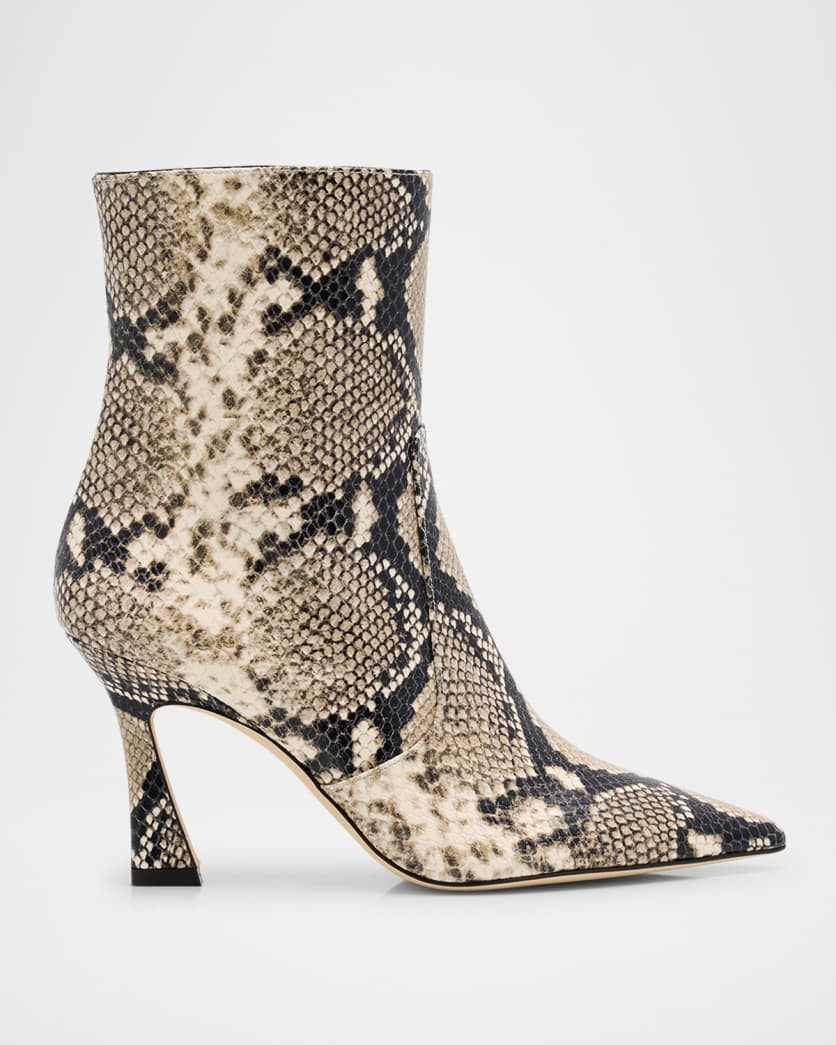 85mm Vinnie Snake-Printed Leather Booties | Neiman Marcus