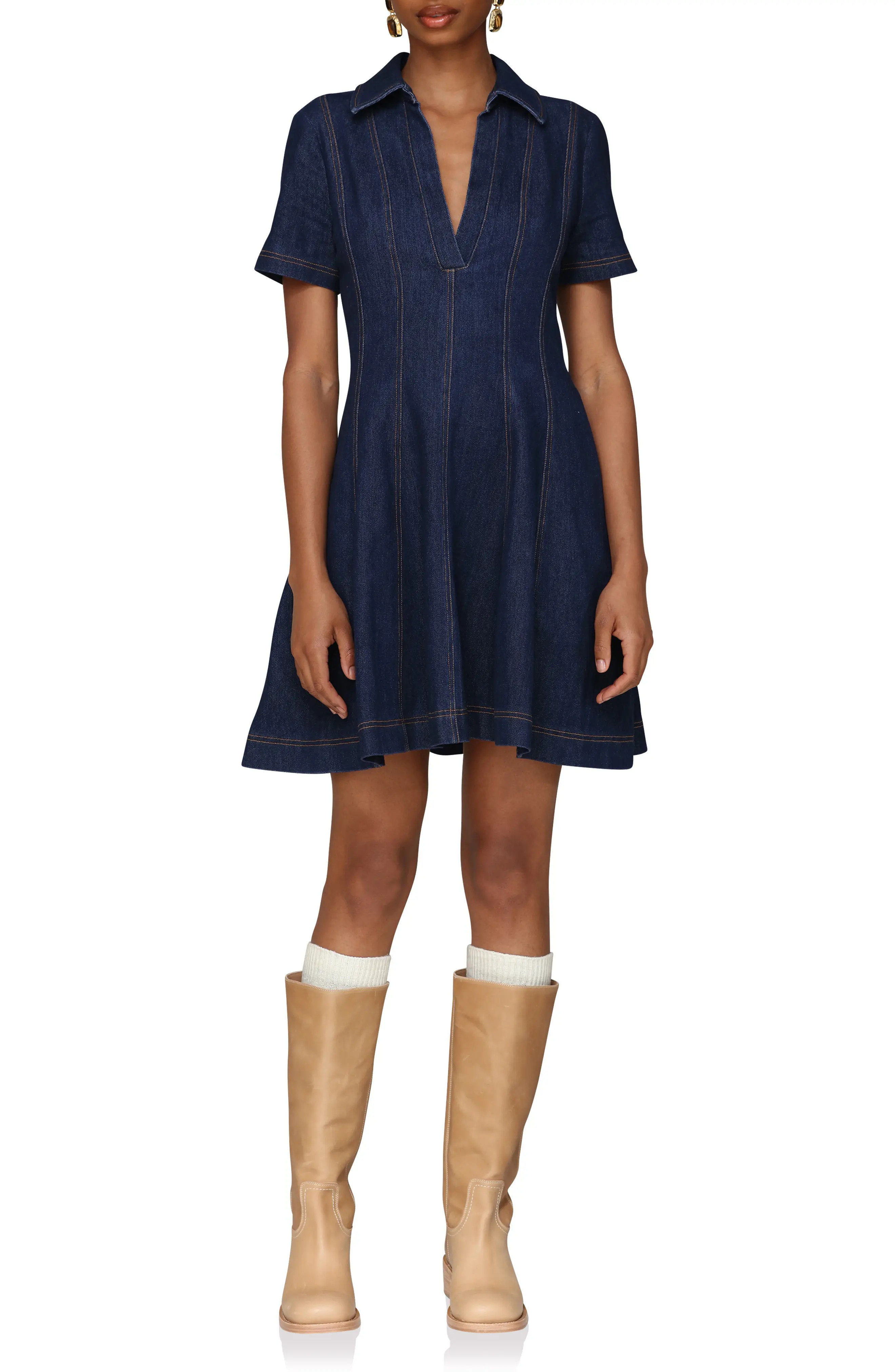 Seamed Collared Denim Minidress (Women) | Nordstrom | Nordstrom