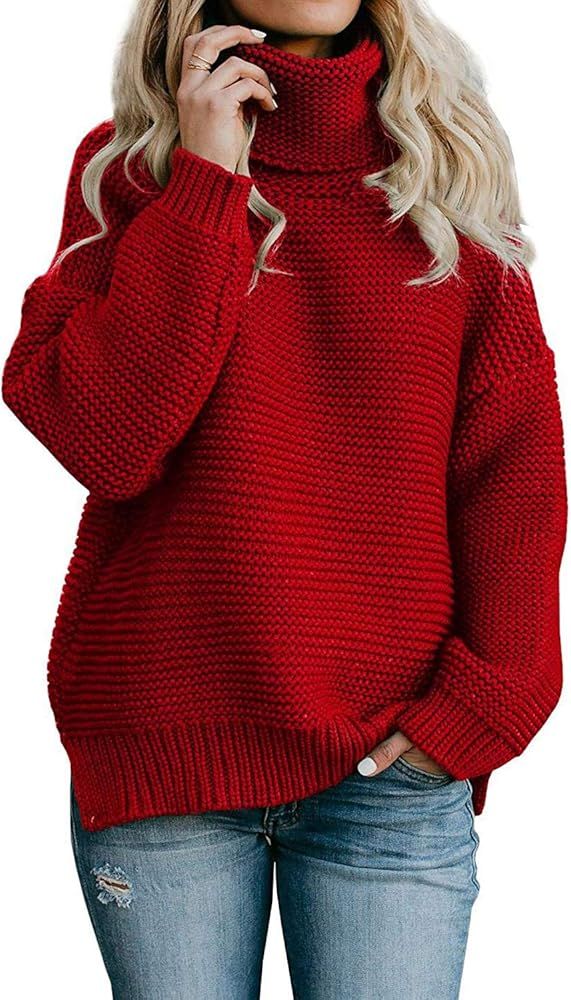 QACOHU 2023 Womens' Turtleneck Long Sleeve Cable Knit Sweaters | Amazon (US)