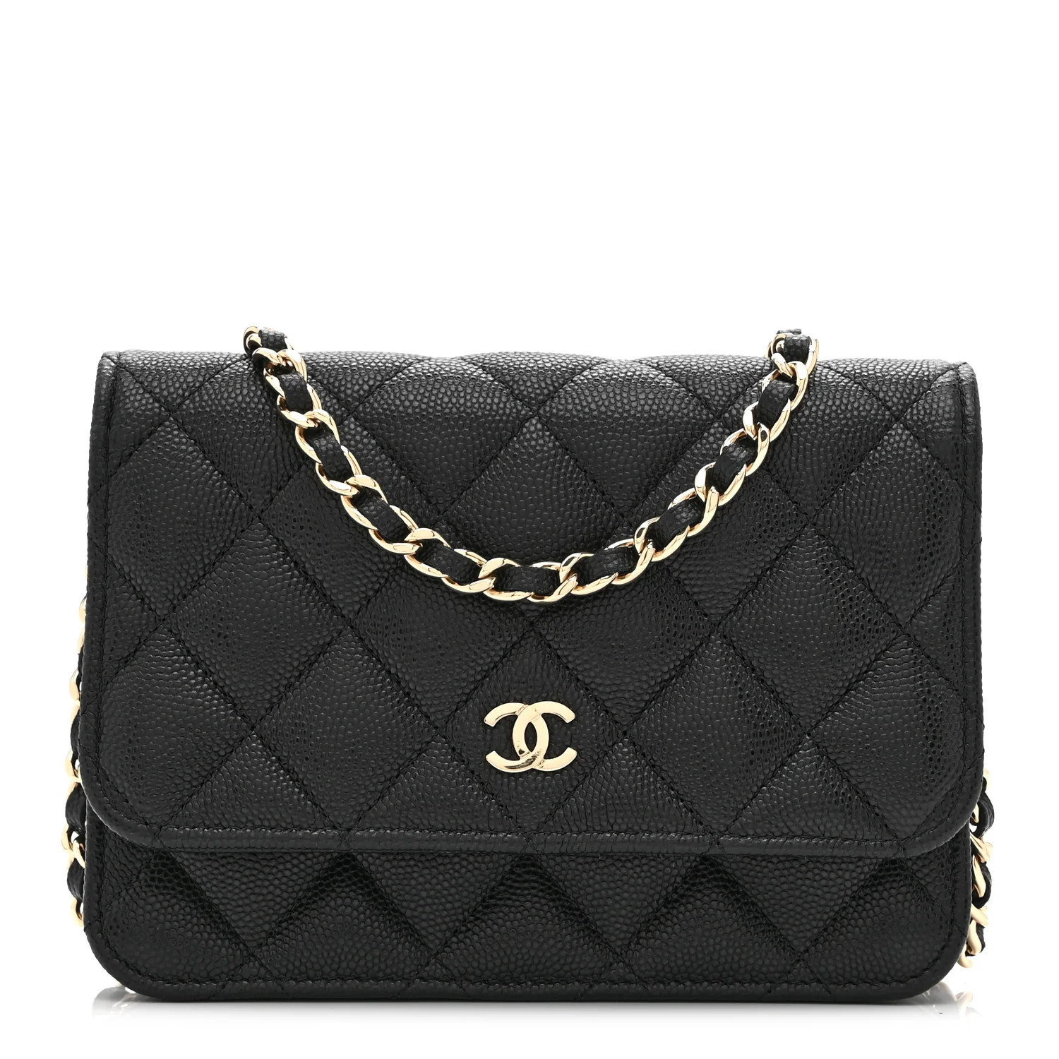 Caviar Quilted Mini Wallet On Chain WOC Black | FASHIONPHILE (US)