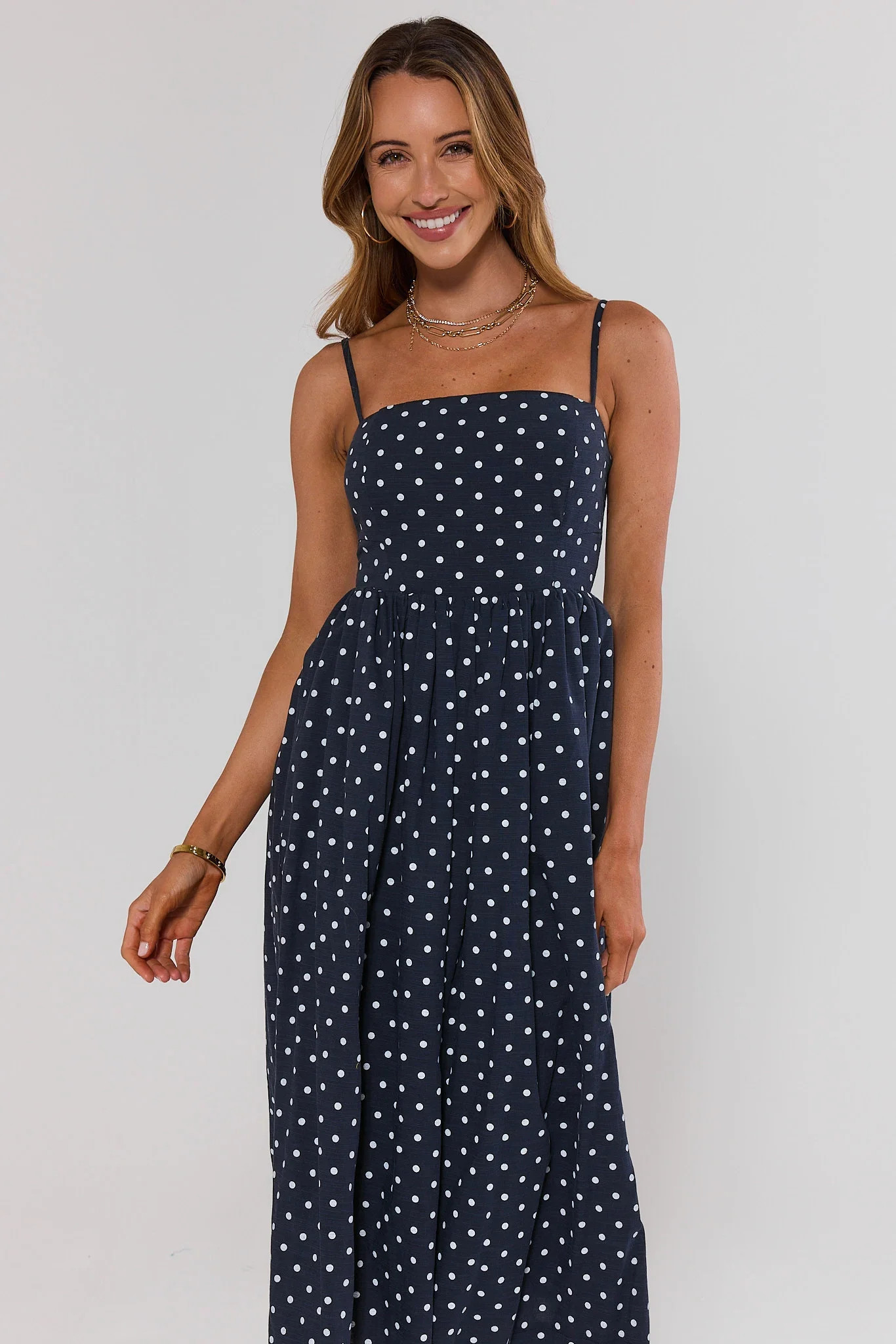 Navy Polka Dot Midi Dress | Avara
