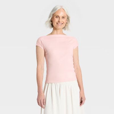 Women's Cap Sleeve Boat Neck T-Shirt - A New Day™ Burgundy XXL | Target