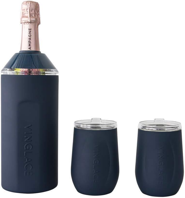Vinglacé Wine Bottle Chiller Gift Set- Portable Stainless Steel Wine Cooler with 2 Stemless Wine... | Amazon (US)