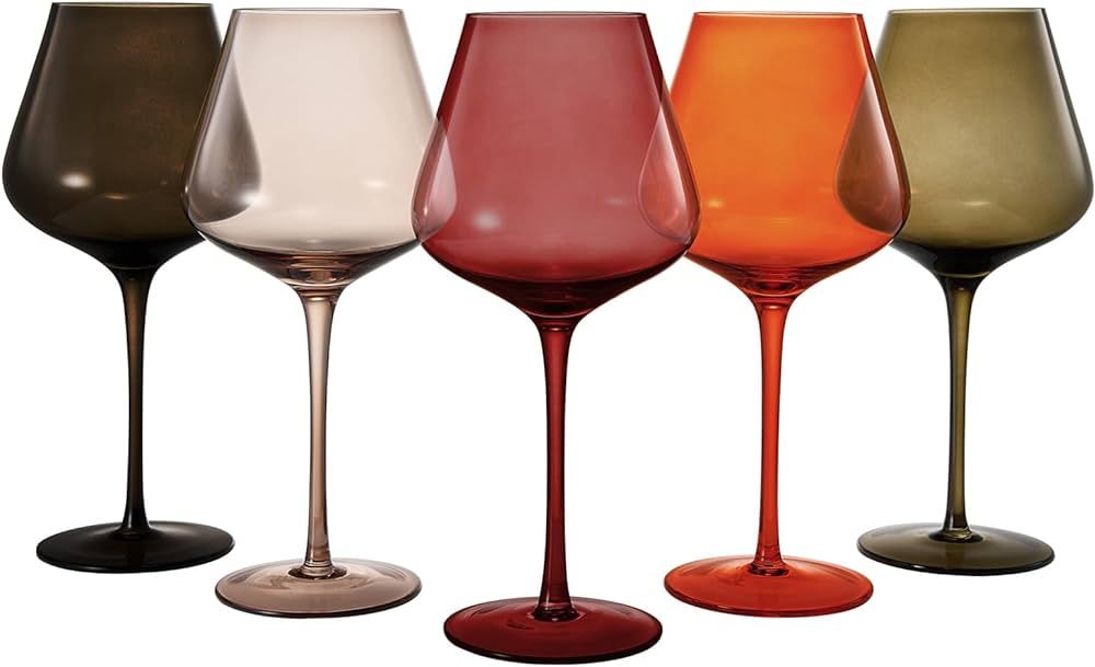 Terracotta Venice Colored Crystal Wine Glass Set of 5, Large 20 OZ Glasses, Clay Desert Brown And... | Amazon (US)