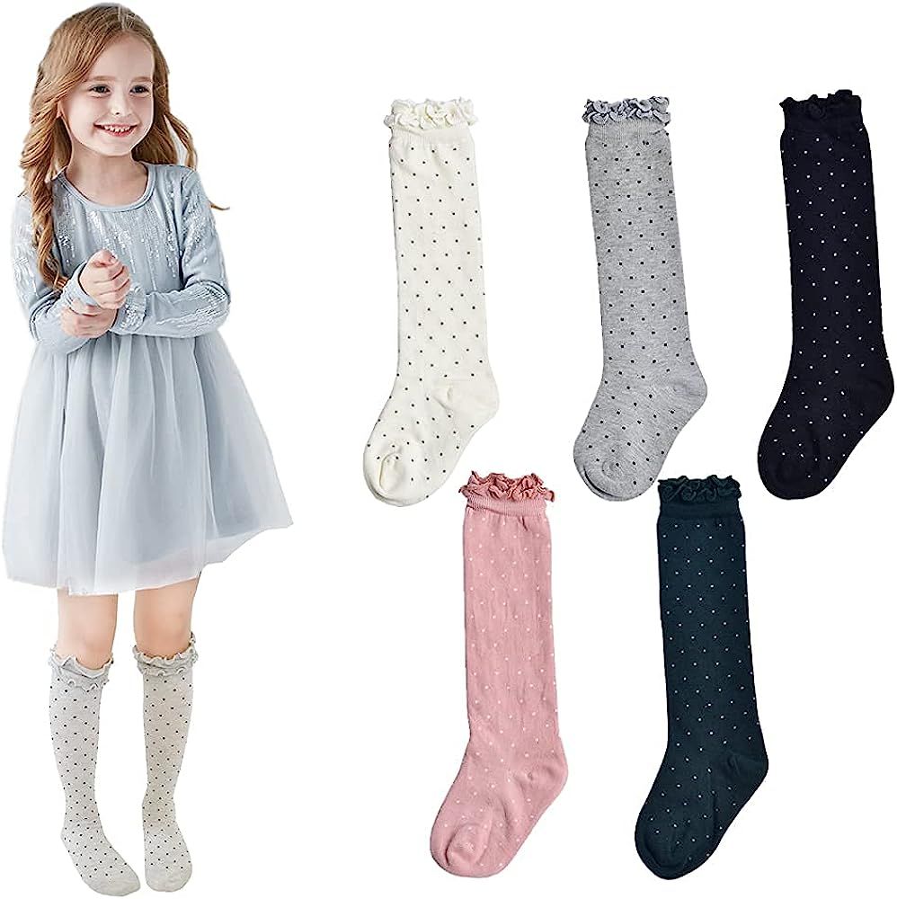 ESTINE Girls Socks Knee High Cotton Baby Toddler Kids Chindren Princess School Socks Stockings For S | Amazon (US)