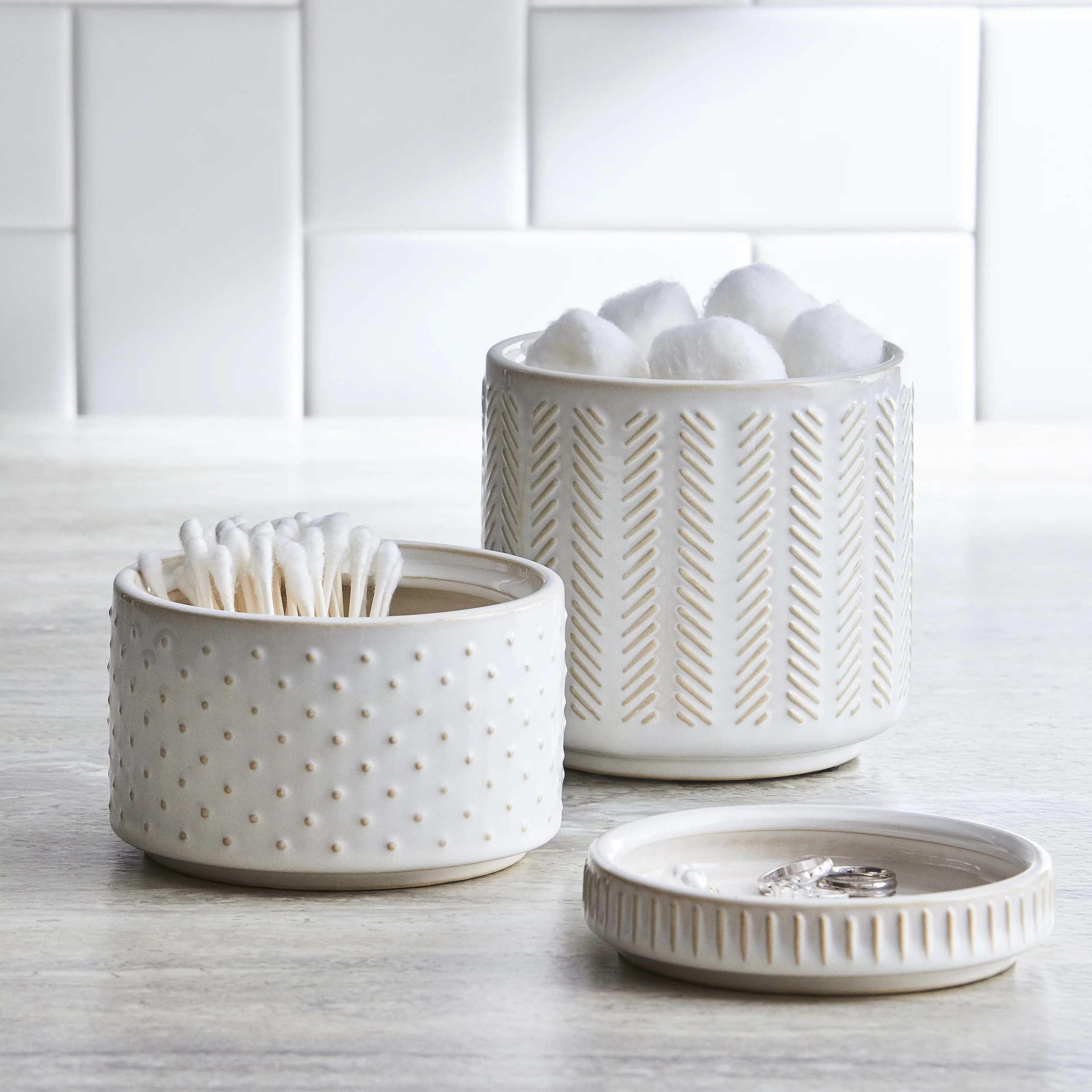 3-Piece Textured Ceramic Stackable Jar Set in Creamy White, Better Homes & Gardens - Walmart.com | Walmart (US)