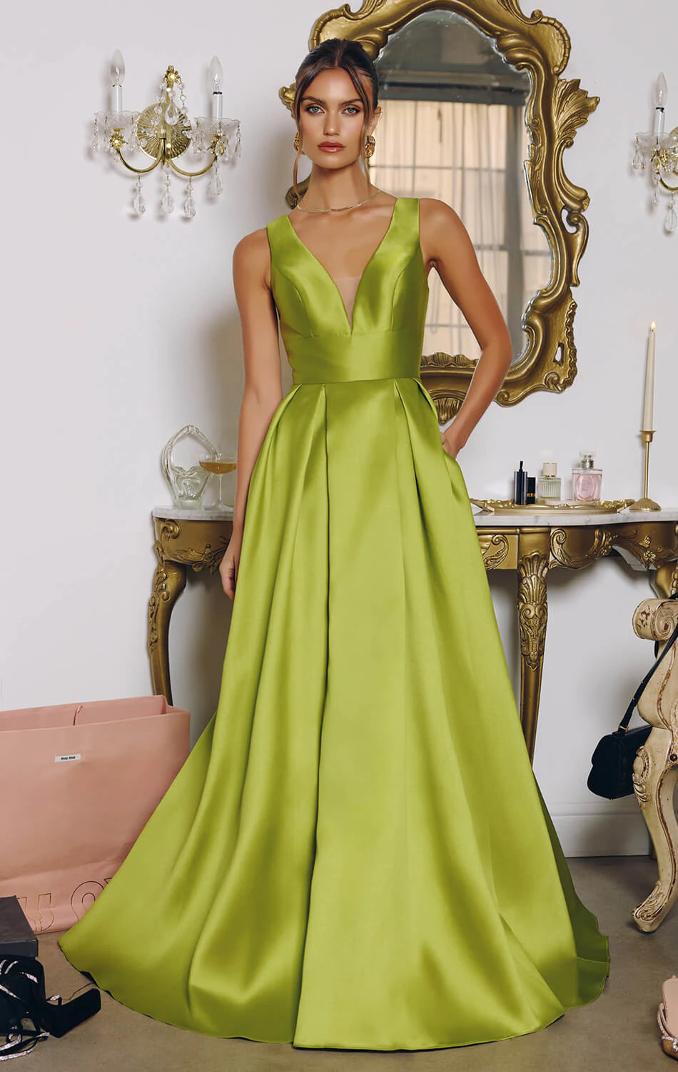 ANDERSYN GOWN - MIKADO SATIN A-LINE DRESS WITH POCKETS | Lady Black Tie