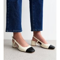 Women's White Contrast Trim Faux Leather Slingback Pumps Vegan New Look | New Look (UK)