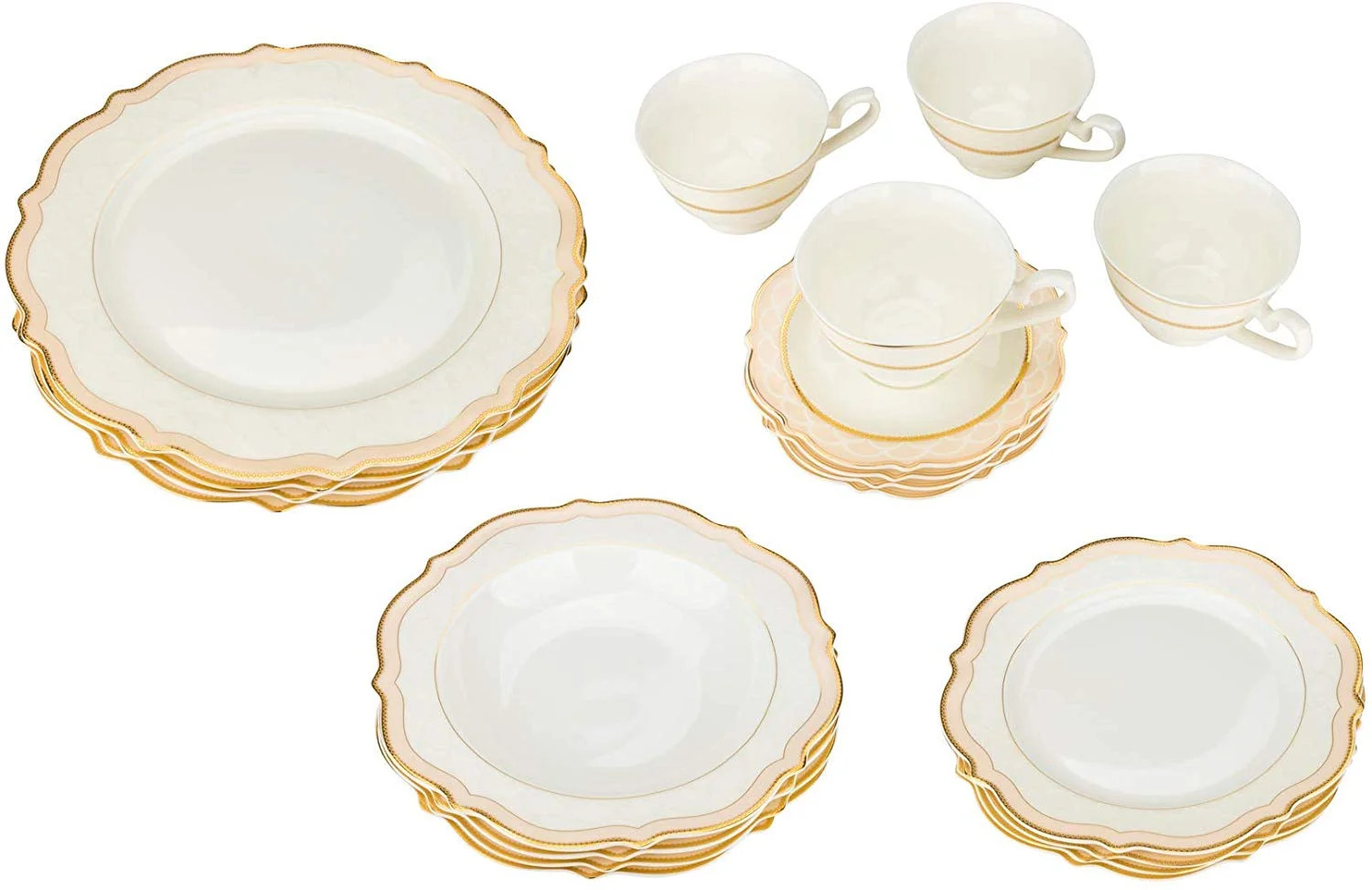 Joseph Seigh, 6664-20, Bone Porcelain Dinnerware Set w/ Scalloped Curved Rim, Elegant Dinner Set,... | Walmart (US)