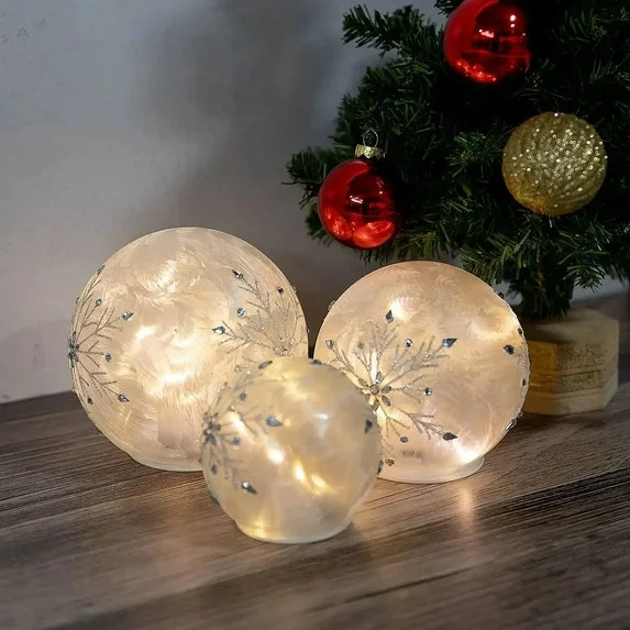 Gnmfd Christmas Battery Operated Snowflake Globes, Magical Glitter Winter Decor with Warm White L... | Walmart (US)