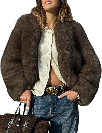 Yimoon Women's Cropped Faux Fur Coat Fluffy Long Sleeve Open Front Shaggy Coat Winter Warm Outwea... | Amazon (US)