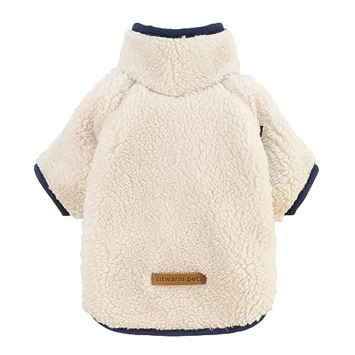 Fitwarm Sherpa Dog Sweater, Thermal Dog Clothes for Small Dogs Boy Girl, Pet Winter Coat, Cat Outfit, Pearl White, Navy Blue, Large | Amazon (US)