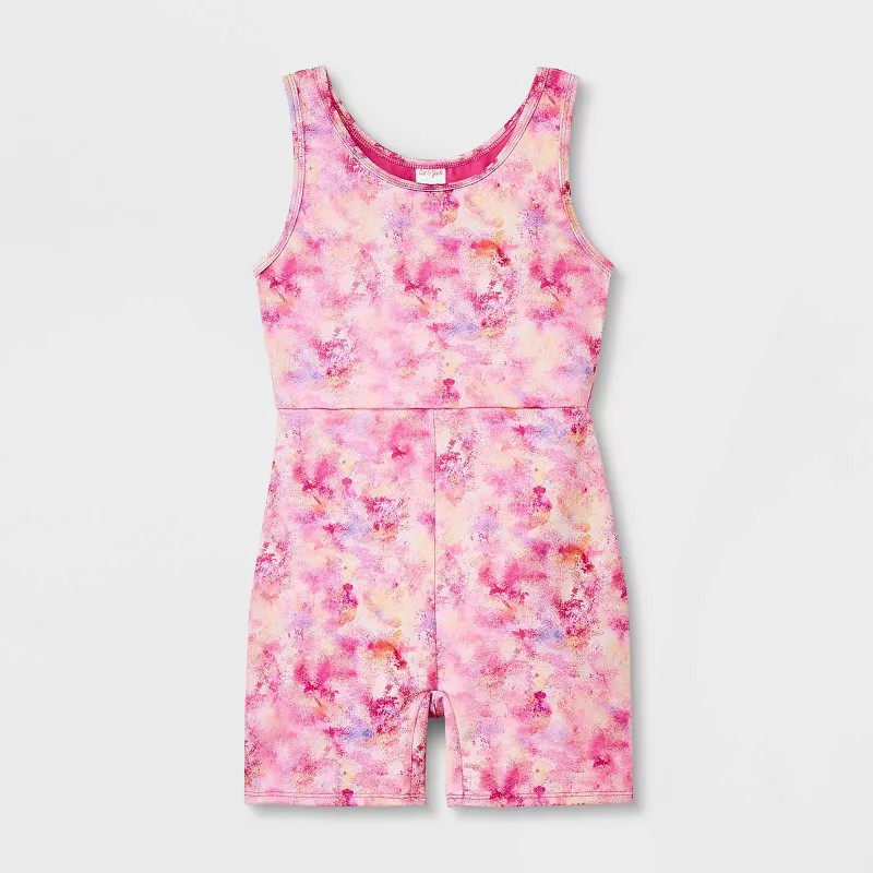 Girls' Gymnastics Floral Spray Sleeveless Biketard - Cat & Jack™ Pink | Target