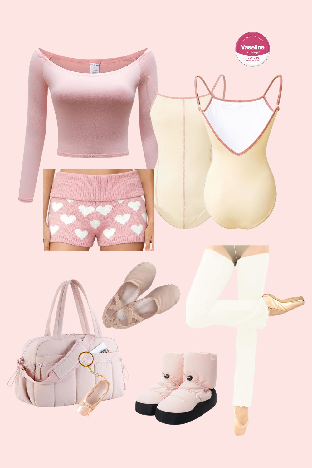 Ballet Class Essentials 🎀🩰

This Amazon ballet edit includes:
• Off-shoulder pink crop top
• Blush heart lounge shorts
• Classic leotards
• Leg warmers
• Ballet flats
• Quilted dance bag
• Cozy slipper boots
• Vaseline rosy lip for that natural glossy look.

Everything is affordable and easy to style beyond the studio.

Shop the full ballet look on my LTK.

#Balletcore #PilatesPrincess #AmazonActivewear #DanceAesthetic #StudioStyle #CoquetteAesthetic #PinkOutfitInspo #AmazonFinds 

 #LTKValentine #LTKootd #LTKfitnessgoals
