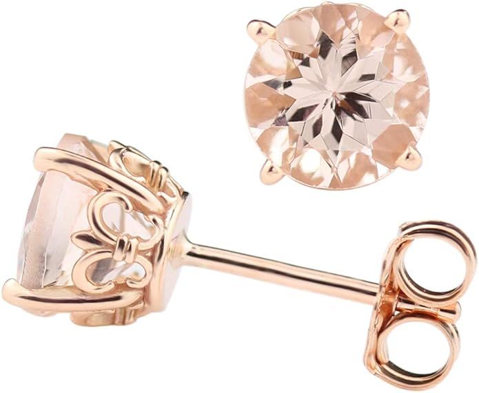 Solid 14k Rose Gold Morganite Fleur-de-lis Stud Earrings | Amazon (US)
