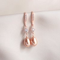 Rose Gold Pear Pearl Earrings, Dangle Wedding Bridesmaid Earring Gift, Special Occasion | Etsy (US)