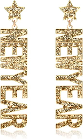 New Year's Eve Glitter Letter Dangle Earrings - Sparkle NYE Party Accessory Jewelry Gifts | Amazon (US)
