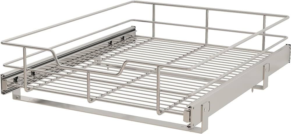 1 Tier Wire Basket Pull Out Shelf Drawer Storage Organizer for Kitchen Base Cabinets Chrome-Plati... | Amazon (US)