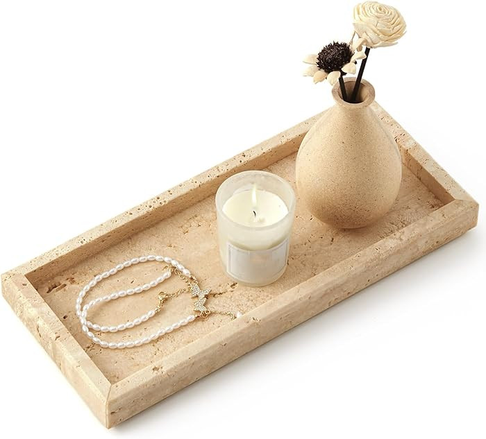 Real Natural Small Marble Tray for Bathroom, Vanity, Kitchen and Desktop, Rectangle Genuine Marbl... | Amazon (US)