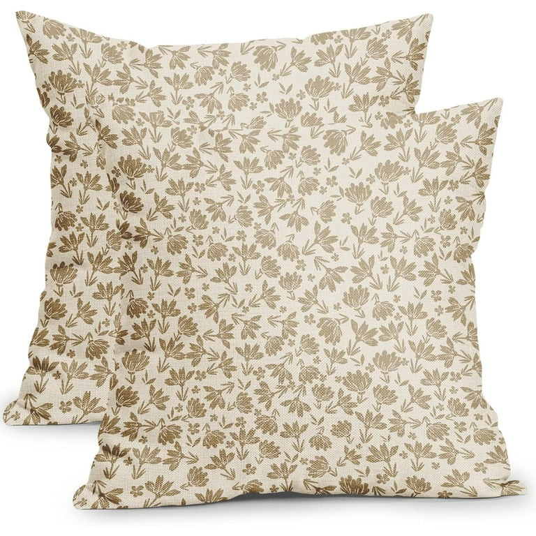 Sps ssion 20” x 20” Tan and Cream Floral Cotton Linen Decorative Pillow Covers, (2 Count) | Walmart (US)