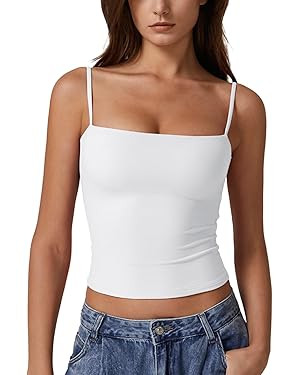 QINSEN Women's Double Lined Basic Tank Top Adjustable Spaghetti Straps Sleeveless Camisole Shirts | Amazon (US)