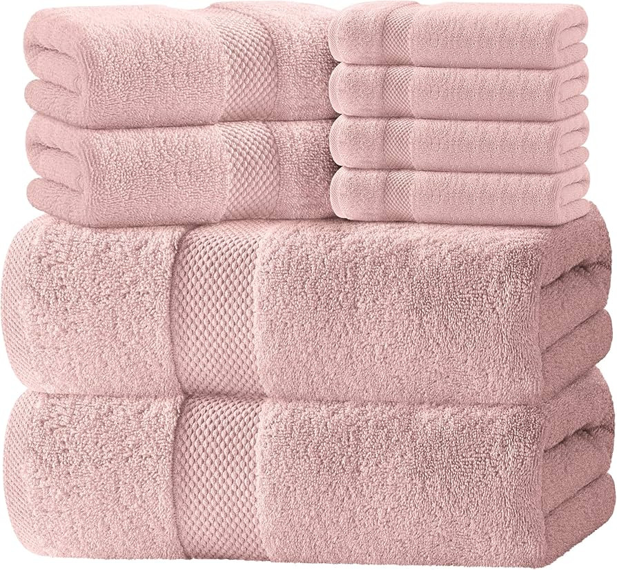 White Classic Luxury Bath Towel Set of 8 Pieces - 100% Turkish Cotton Highly Absorbent Towels for... | Amazon (US)