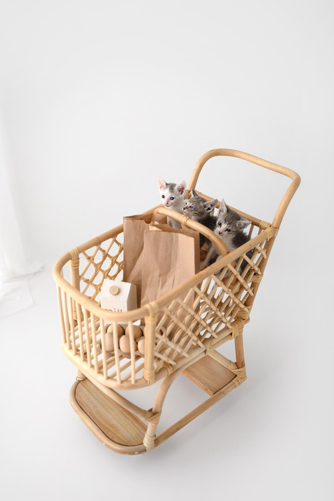 Little Shopper Rattan Cart - Children's Toy Pretend Play - Boho Rattan Shopping Cart Kitchen Toy ... | Etsy (US)